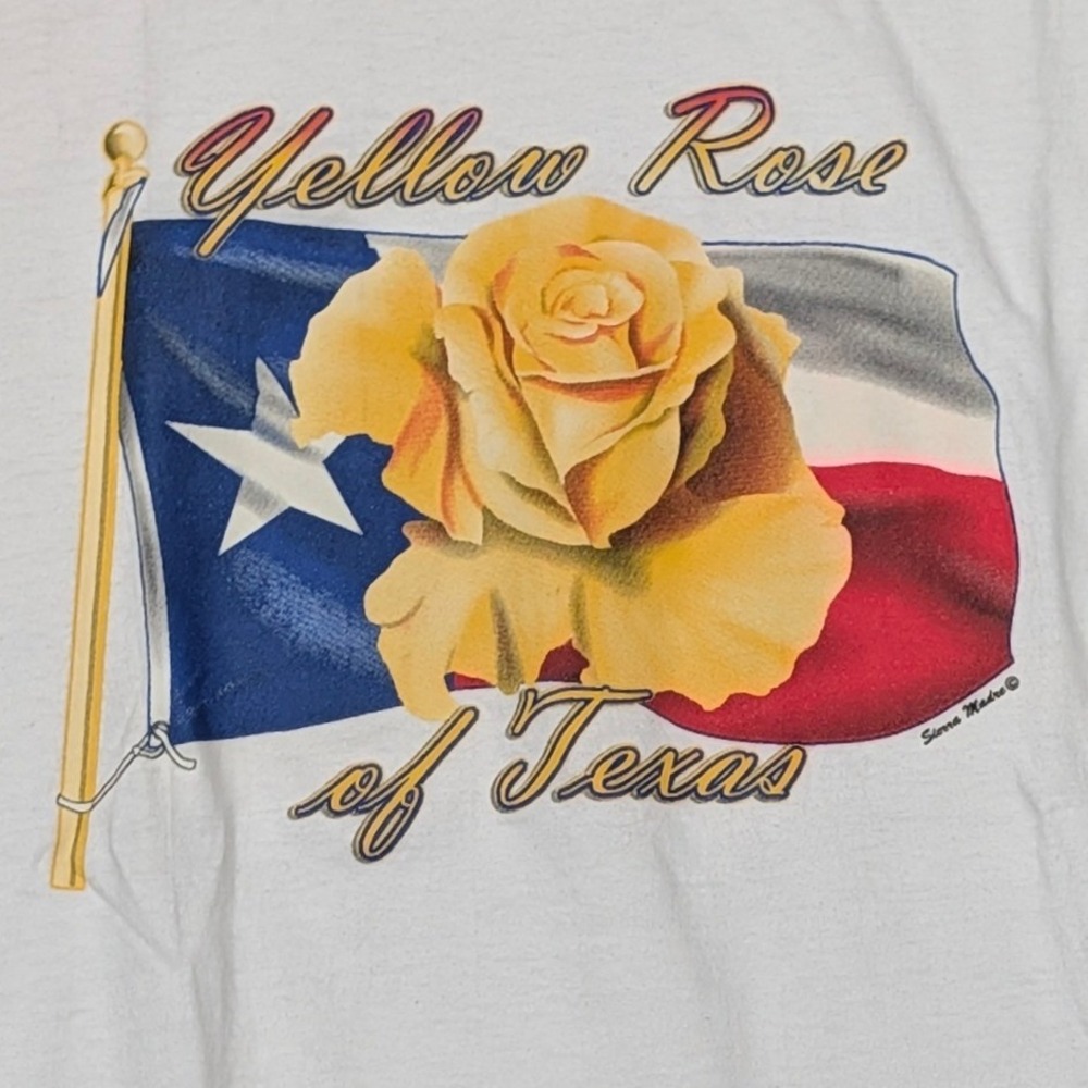 All Sport Yellow Rose of Texas T-Shirt Men's Medium White Sierra Madre Graphic